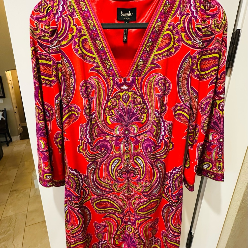 Laundry By Shelli Segal Red and Purple Paisley Dress